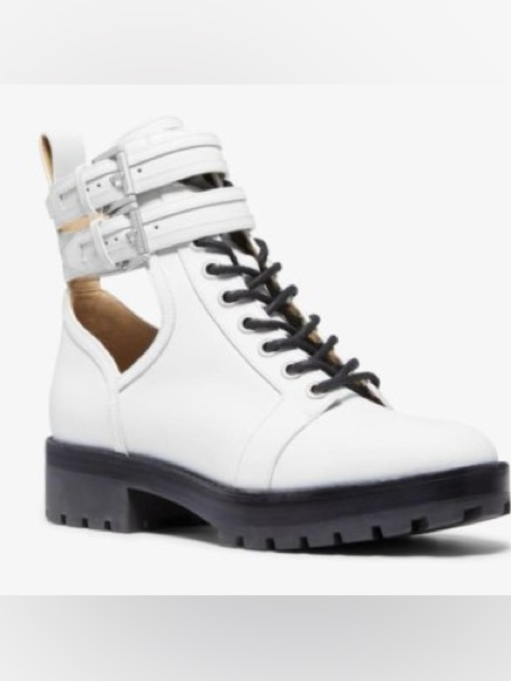 MICHAEL Michael Kors Benson Moto Boots with Buckle Straps/Lug Sole and Cutouts - Picture 2 of 16